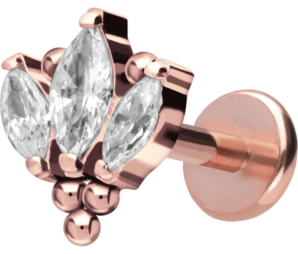 Ohrpiercing, Nasenpiercing Titan Labret mit Push Fit LOTUSBLÜTE + KUGELN RoséGold Stablänge: 6mm | Stabstärke: 1mm