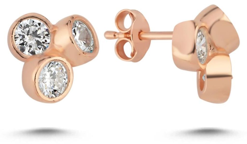 Tria Ohrstecker 925 Silber Rosegold – Elegante 3-Stein-Ohrringe mit Zirkonia Besatz
