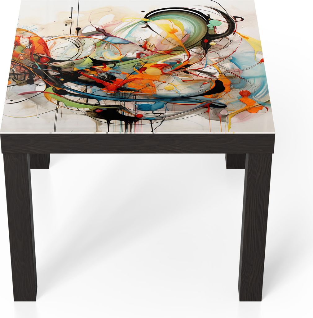 DEQORI Couchtisch 55x55 cm Schwarz 'Farbvolle Wirbel' Glas Beistelltisch Glastisch modern