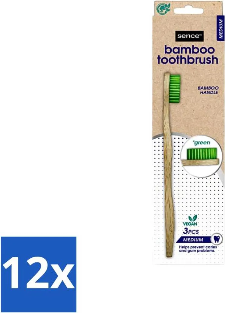Brosse à dents Bambou Sence Medium Vertes - Pack de 12 pour Hygiène Zéro
