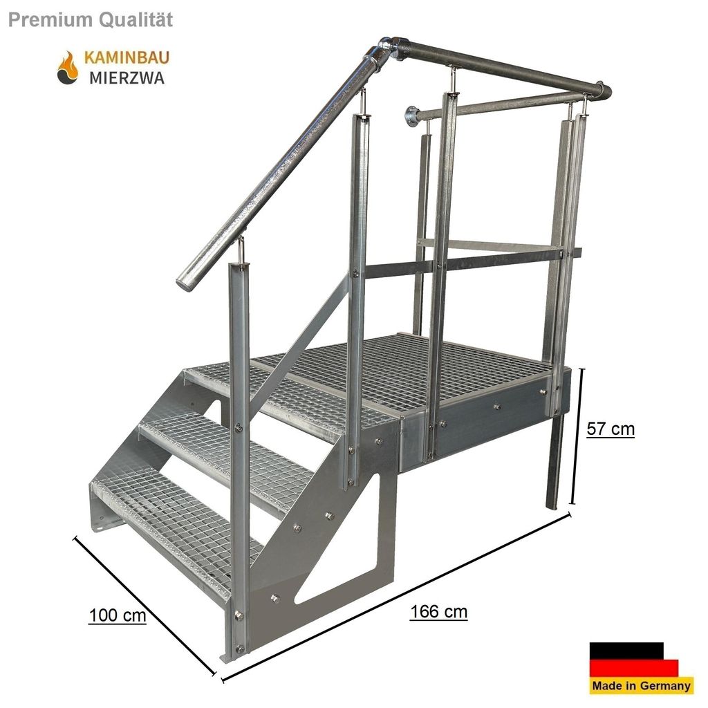 Podesttreppe Stahltreppe Freistehend 3 Stufen  Höhe 57 cm Produktbild 