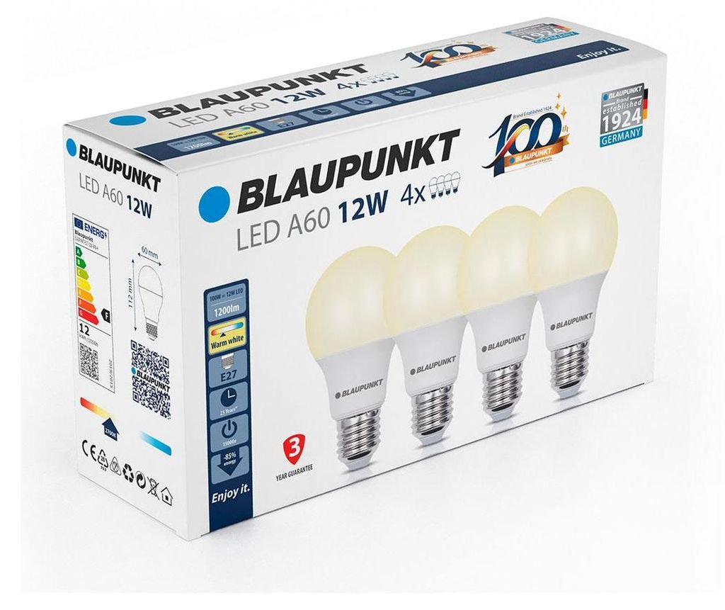 Blaupunkt LED lamp E27 A60 1200lm 12W 2700K 4pcs Produktbild 
