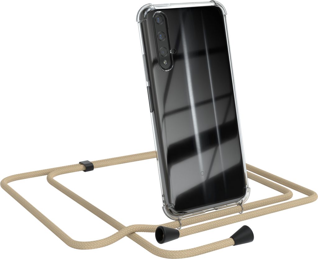 EAZY CASE Handykette kompatibel mit Honor 20, Handyhülle mit Umhängeband, Handykordel, Schutzhülle Clear, Band in Blau