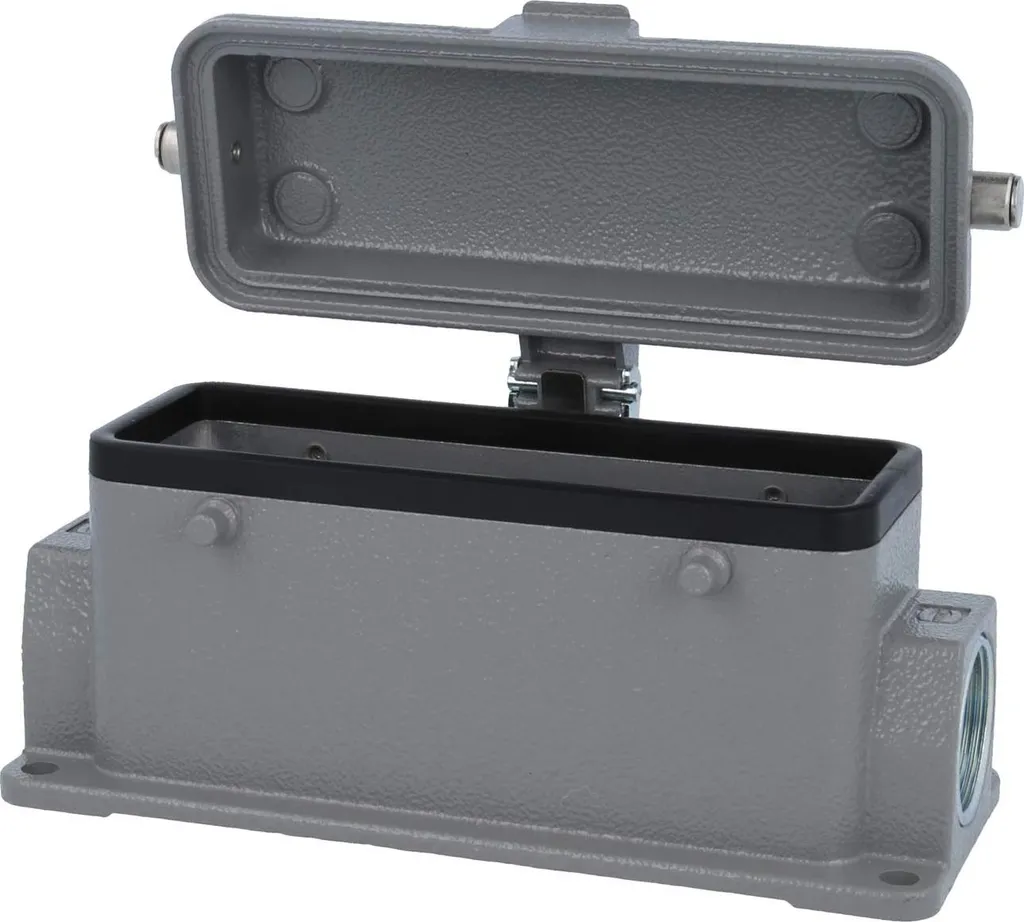 HARTING Han 24B Base bassa, 2xM25 uscita cavo laterale, per 2 staffe (nella parte superiore) con cappuccio protettivo in metallo -