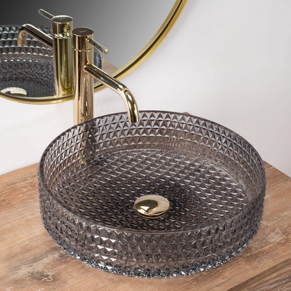 Rea Aufsatzwaschbecken Cristal Grey 39 mit silberem Ring Produktbild 