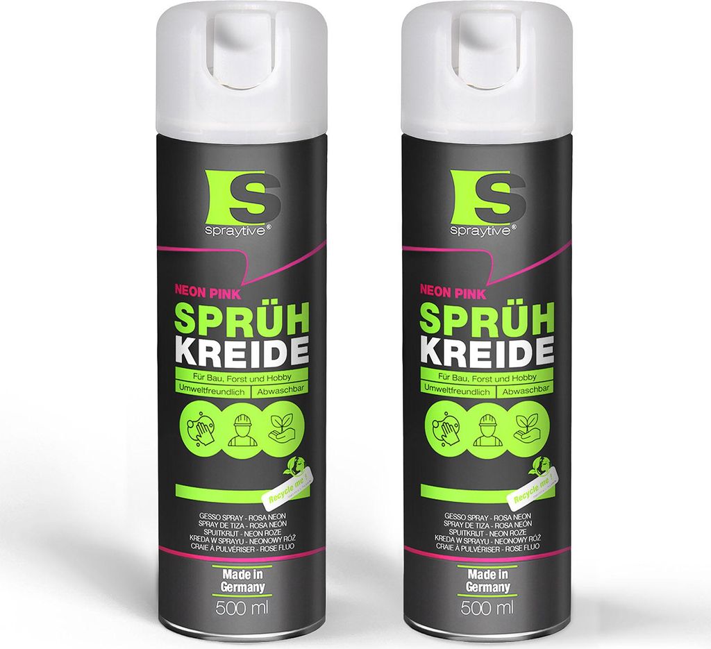 Spraytive 2x 500ml Sprühkreide neon-pink - Abwaschbare leuchtende Kreidefarbe, Outdoor Kreidespray, Bodenmarkierung, Temporäres Markierungsspray