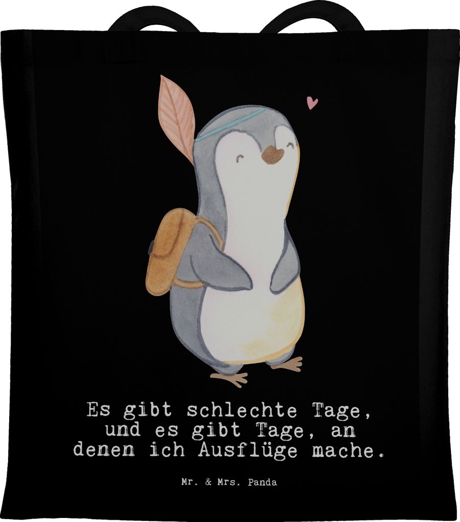 Mr. & Mrs. Panda Einkaufstasche Pinguin Ausflug - Schwarz - Geschenk, Shopping Tasche, Ausflüge machen, Tote Bag, Reisen, Ausflugsziele, Laptoptas...