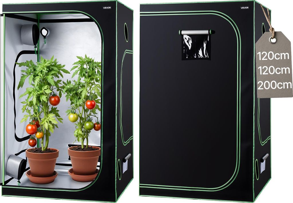 VEVOR Growzelt, 120x120x200 cm, Growbox 600D hochreflektierendes Mylar, Indoor-Pflanzenzelt mit Beobachtungsfenster, Bodenwanne & Reißverschluss, ...