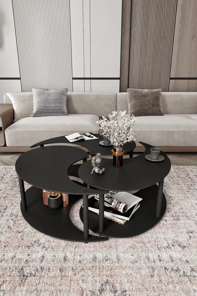 Table basse noire de salon ronde en MDF de style minimaliste chic