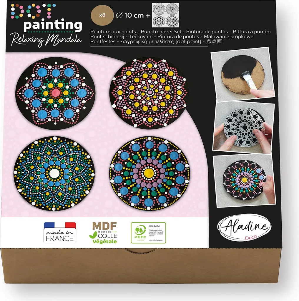Set di pittura a punti creativi Aladine - 8 sottobicchieri 10cm Pittura