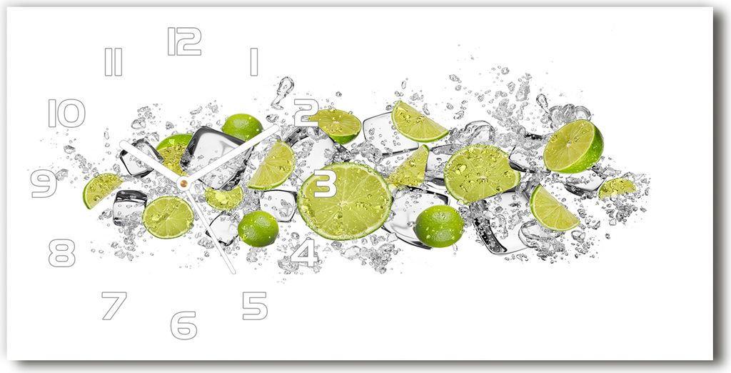 Wanduhr aus Glas – 60x30 cm - Glasbild - Glasuhr - Gehärtetes Glas - weisse-zeiger - Limonka Eiswürfel