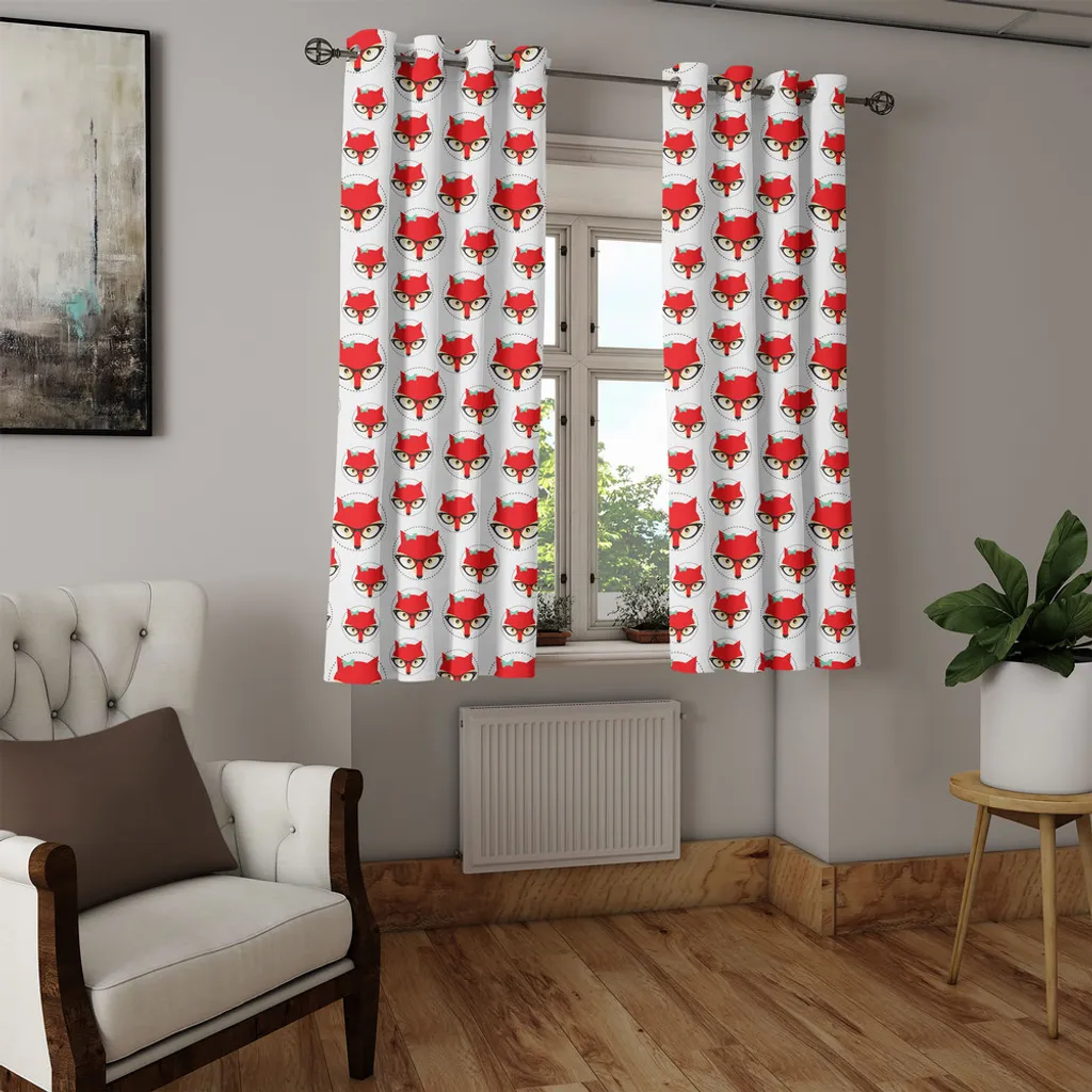 ABAKUHAUS Tenda con occhielli Fuchs, caricatura di una donna hippie rossa Fox con occhiali e fibbia all'interno di un cerchio di puntini, tende decorative a 2 pannelli, 280 cm x 225 cm, verde menta beige rosso - 3