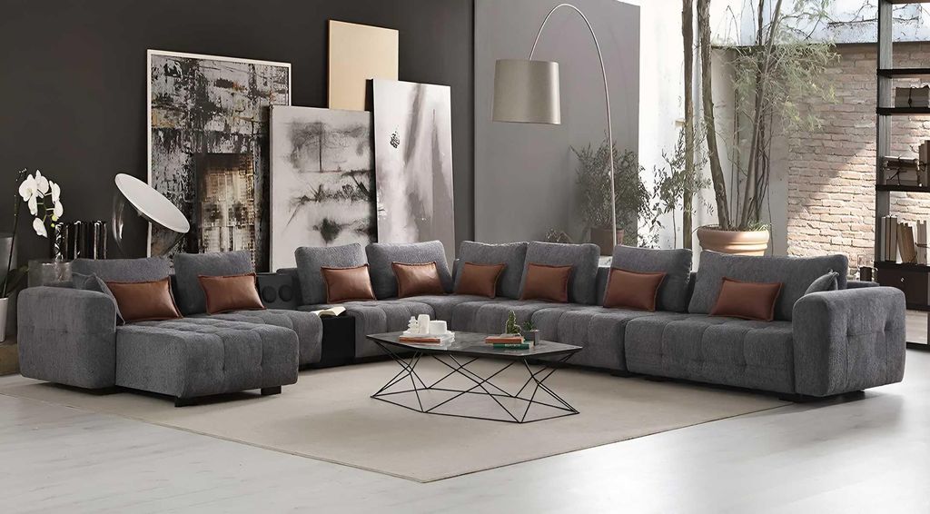Ecksofa U-Form Modern Grau Designer-Sofa Elegant Komfortabel Stoff