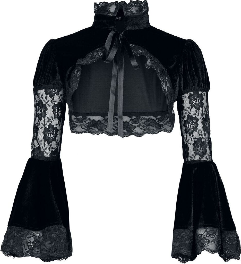 Gothicana by EMP Damen schwarzer Bolero mit Spitzenbesatz und puffigen Oberärmeln L