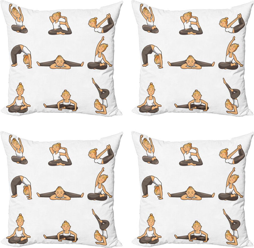ABAKUHAUS Yoga Kissenbezug Set (4 Stück), Mädchen Positionen Aerobic, Moderner Doppelseitiger Digitaldruck, 60 cm x 60 cm, Mehrfarbig