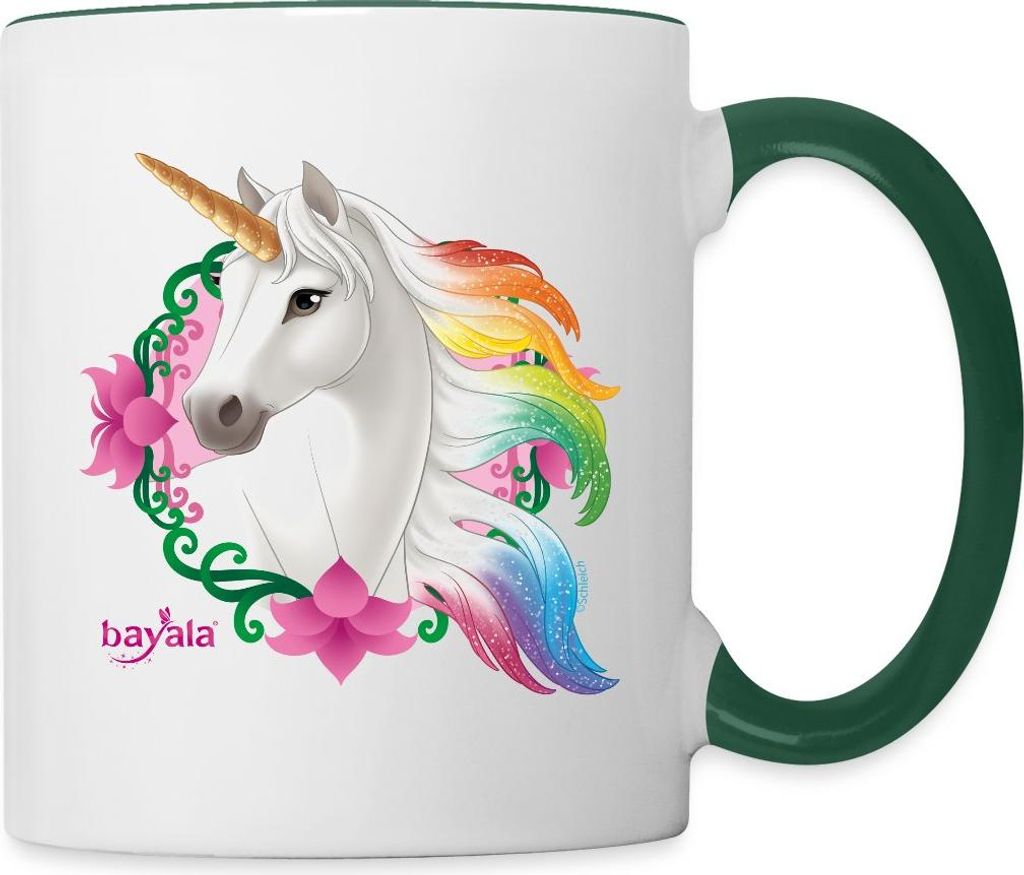 Spreadshirt Schleich Bayala Regenbogeneinhorn Stute Tasse Zweifarbig, One size, Weiß/Dunkelgrün