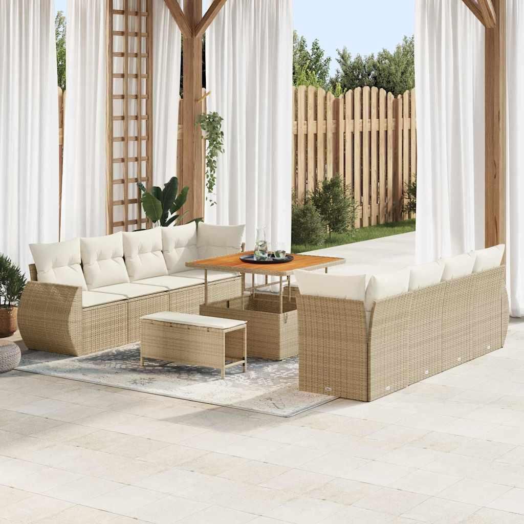 Maison Exclusive - Gartensofa-set mit Kissen mit Speicher 11 pcs Beige Poly-Rattan