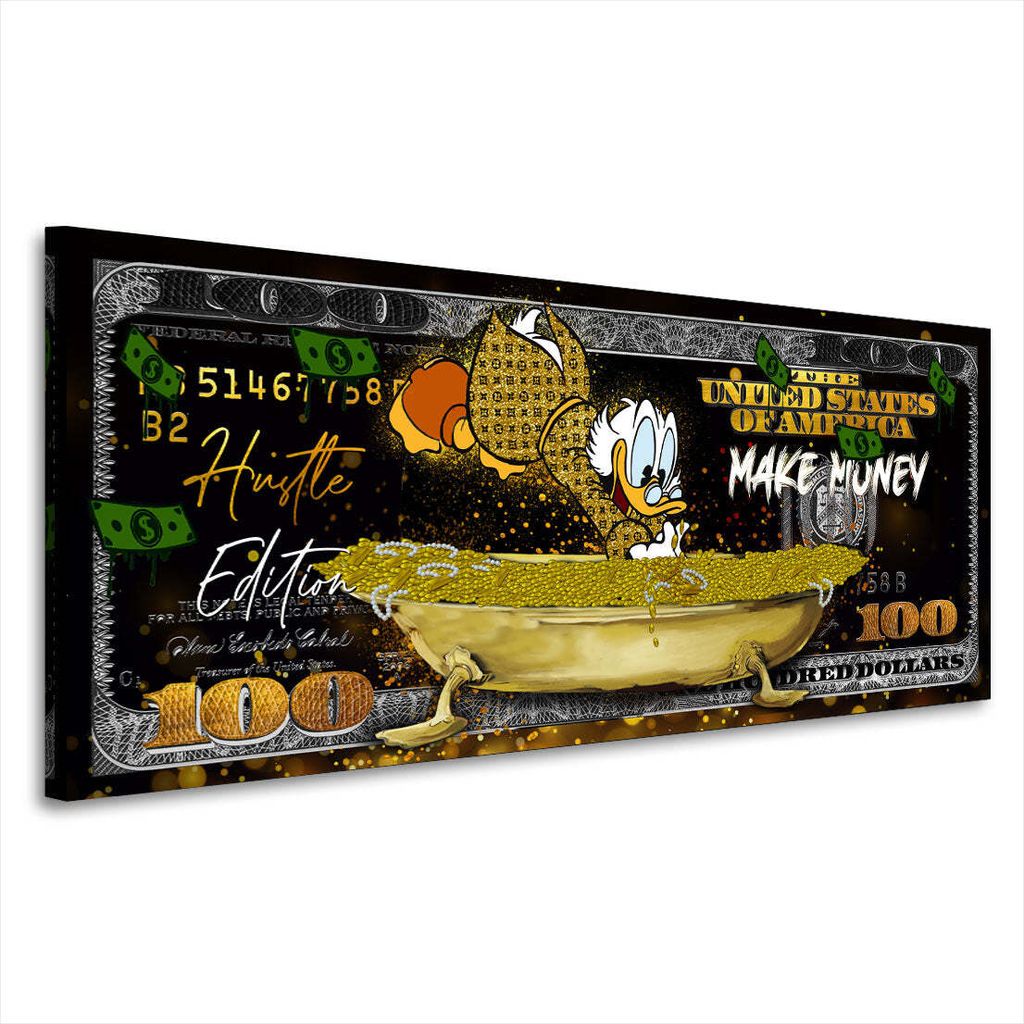 Duck Dollar Leinwandbild Wandbild Kunstdruck Pop Art Wanddeko Motivation: 100x40x4cm
