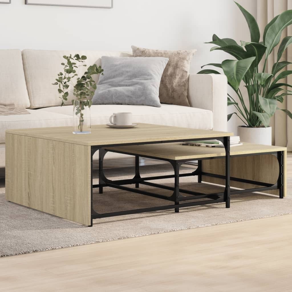 Design Satztische 2 Stk. Sonoma-Eiche Holzwerkstoff und Metall, Couchtische 2024 Neu