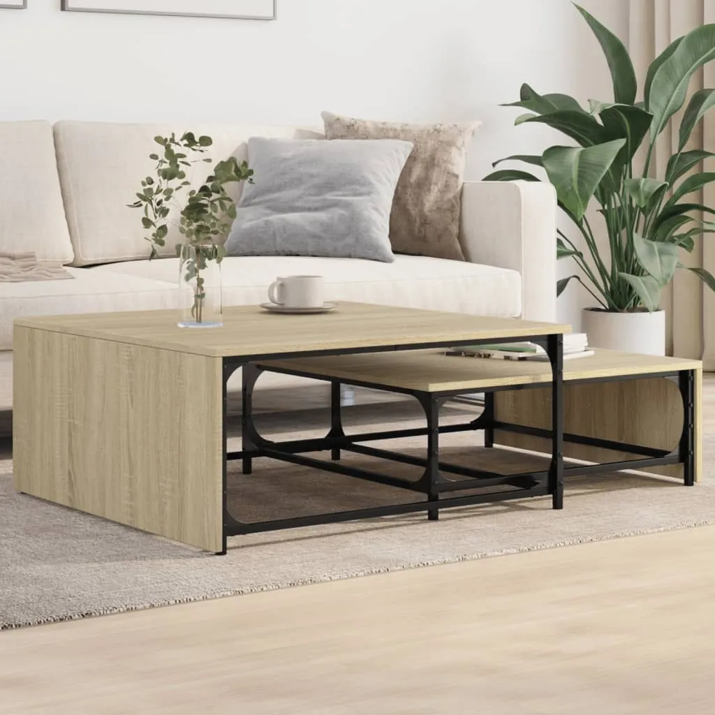 Tavolini Sovrapponibili Maison Exclusive Rovere Sonoma e Metallo Nero