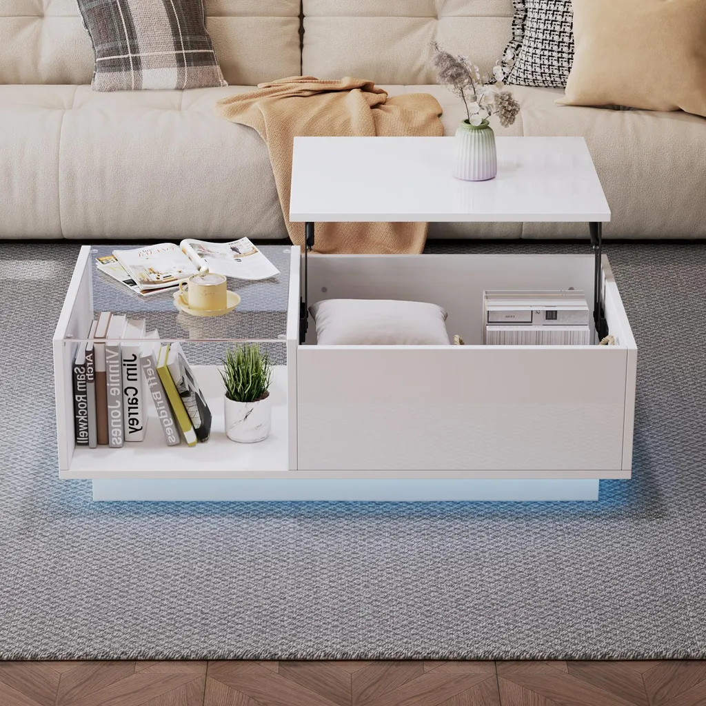 Table basse relevable pour gagner de la place avec rangement intégré - 2
