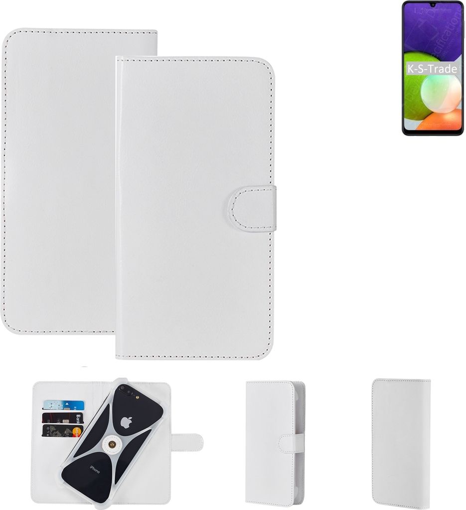 K-S-Trade Handy Hülle Schutz Hülle kompatibel mit Samsung Galaxy A22 Cover Case Bookstyle Bumper weiß 1x