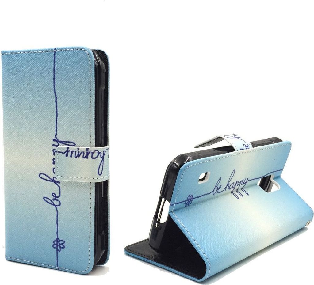 Handyhülle Tasche für Handy Samsung Galaxy S5 Active Schriftzug Be Happy Blau