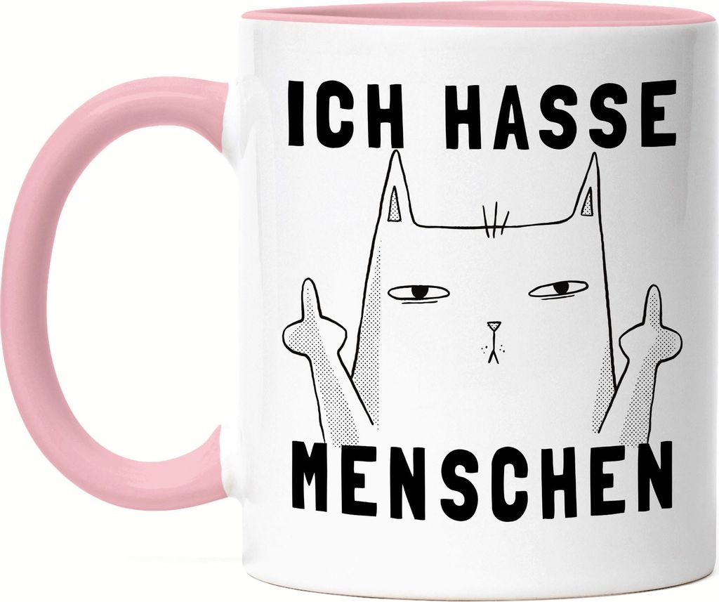 Ich hasse Menschen Tasse Rosa Lustig Katze unhöflich Spruch Cat Katzenliebhaber Geschenk Kollege Kollegin Büro-Tasse