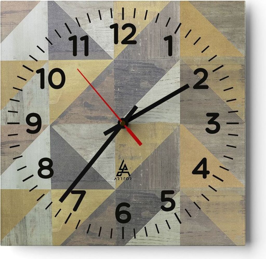 Wanduhr - Quadrat - Glasuhr - Abstraktion Geometrisch Dreiecke - 40x40cm - Schleichendes Uhrwerk - Lautlos - zum Aufhängen bereit - Dekoration Mod...