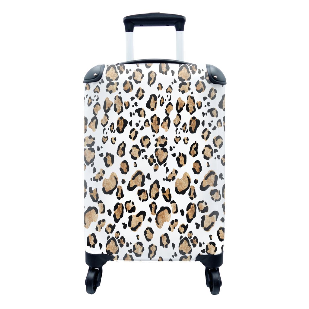 MuchoWow Koffer Handgepäck Trolley Rollkoffer Kleine Reisekoffer mit 4 Rollen - Pantherdruck - Braun - Muster - Cabin Size < 55x40x23 cm & 55x40...