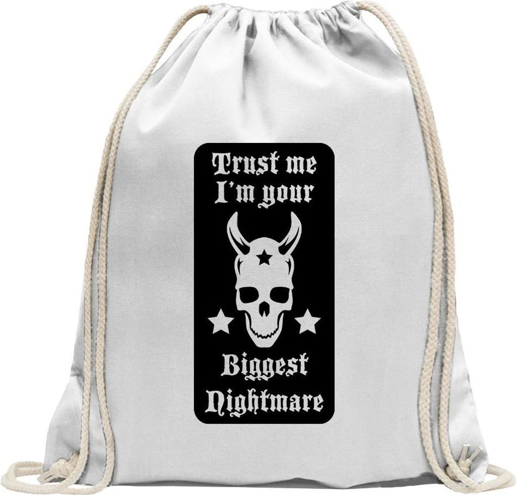Kiwistar - Turnbeutel - weiss - Trust me, im Your Nightmare - Fun Rucksack Sport Beutel Gymsack Baumwolle mit Ziehgurt