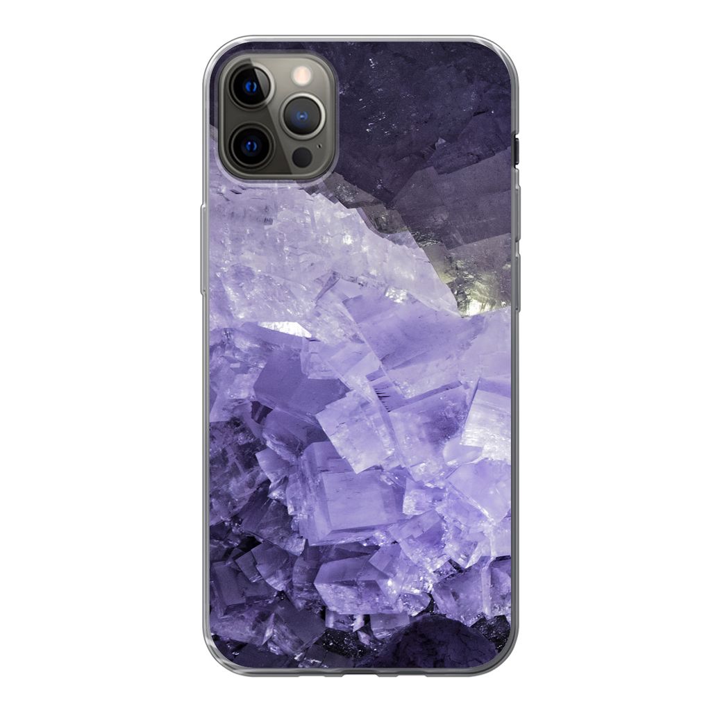 MuchoWow Handyhülle Schutzhülle Hülle für iPhone 13 Pro Max Naturstein - Lila - Kristalle Silikon Softcase Handy Hülle - Mobiltelefon