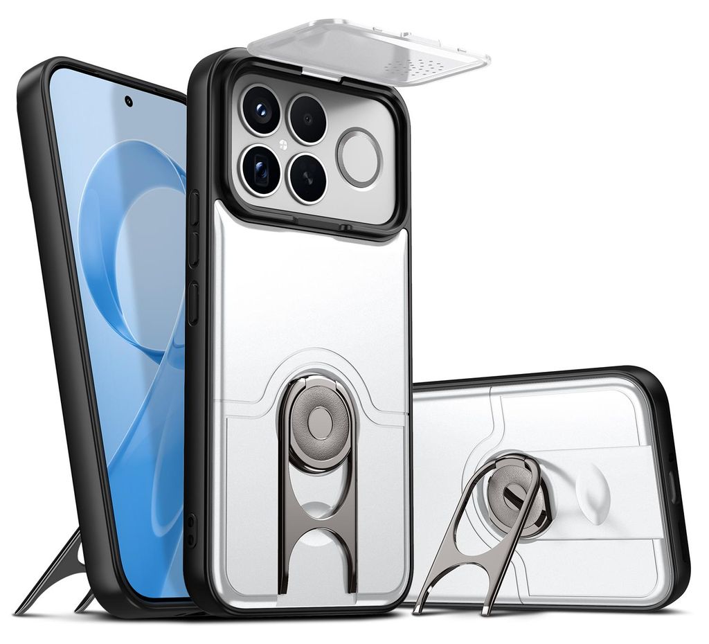 Handyhülle für Xiaomi Poco F8 Ultra / Redmi K90 Pro Max mit Dia Kameraschutz und Ringhalter Ständer, Stoßfeste Hybrid Schutzhülle Silber