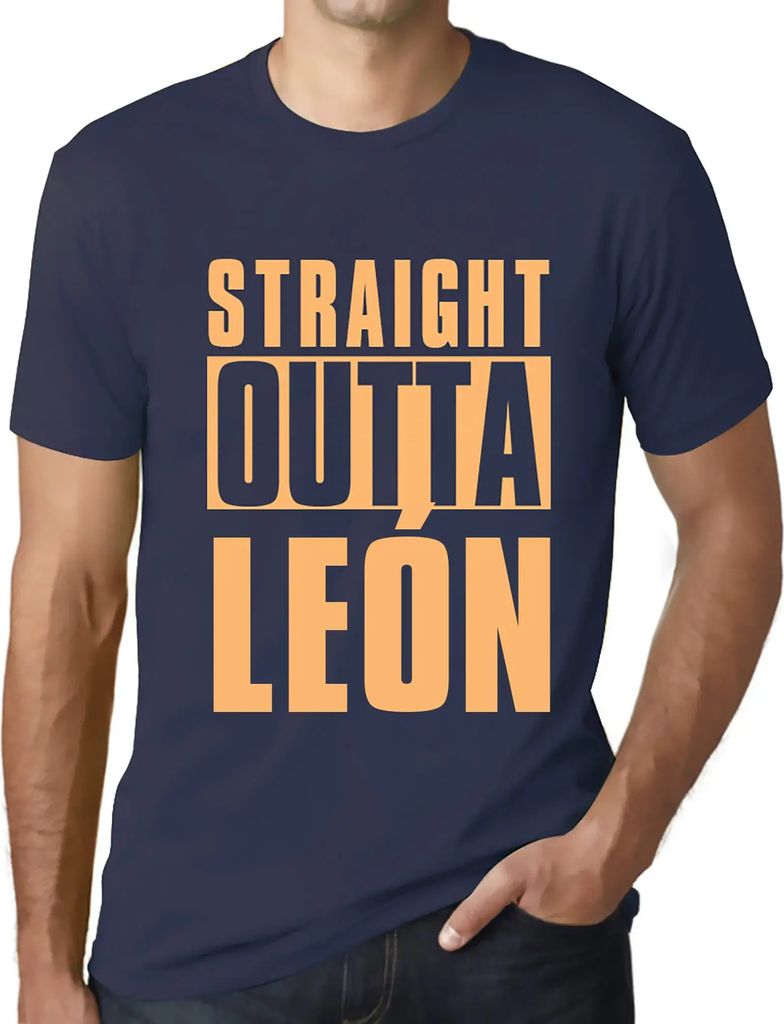 Herren Grafik T-Shirt Straight Outta León Öko-Verantwortlich Vintage Jahrgang Kurzarm Lustige Druck Geburtstag Geschenk Mann