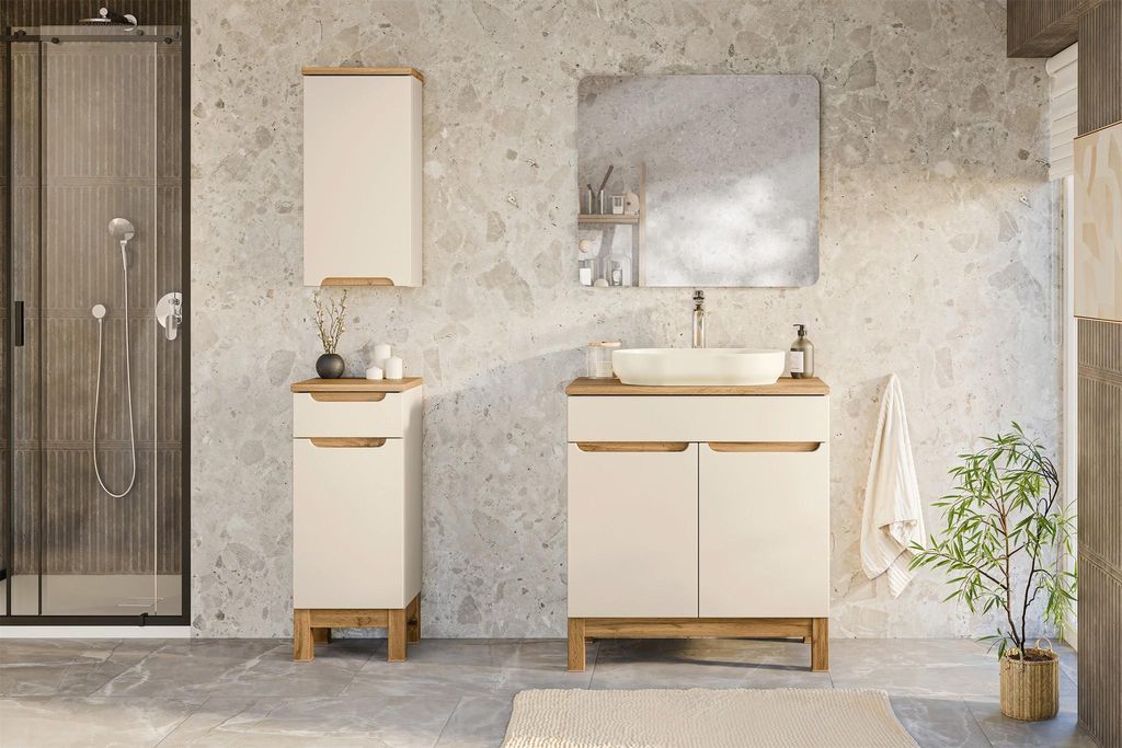 Badmöbel Set 5-tlg Badezimmerset DEVI Cashmere Spiegel inkl. Waschtisch 55 cm