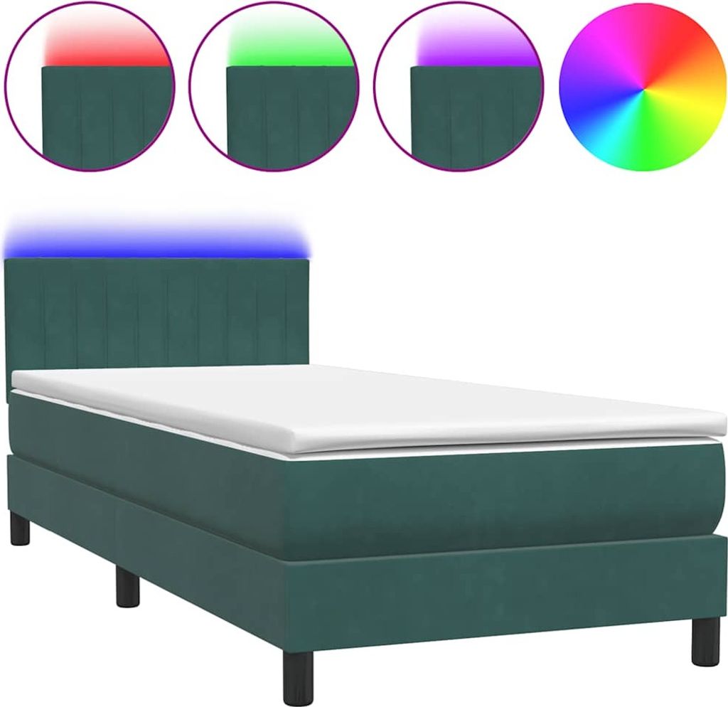 Boxspringbett mit Matratze & LED Dunkelgrün 80x220 cm Samt