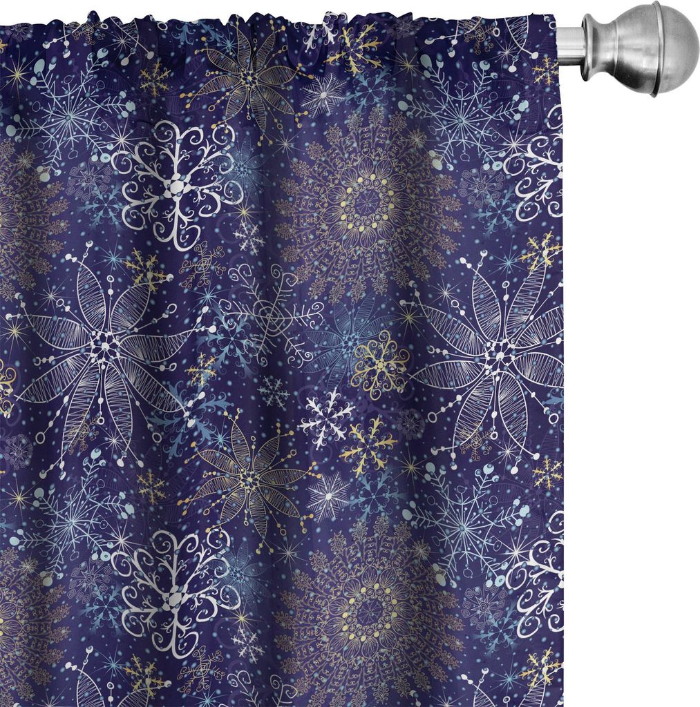ABAKUHAUS Dunkelblau Vorhänge, Gardinen, Weihnachten inspirierte Muster mit künstlerischen verzierten lockigen Schneeflocken Mandala Style, 2 St...