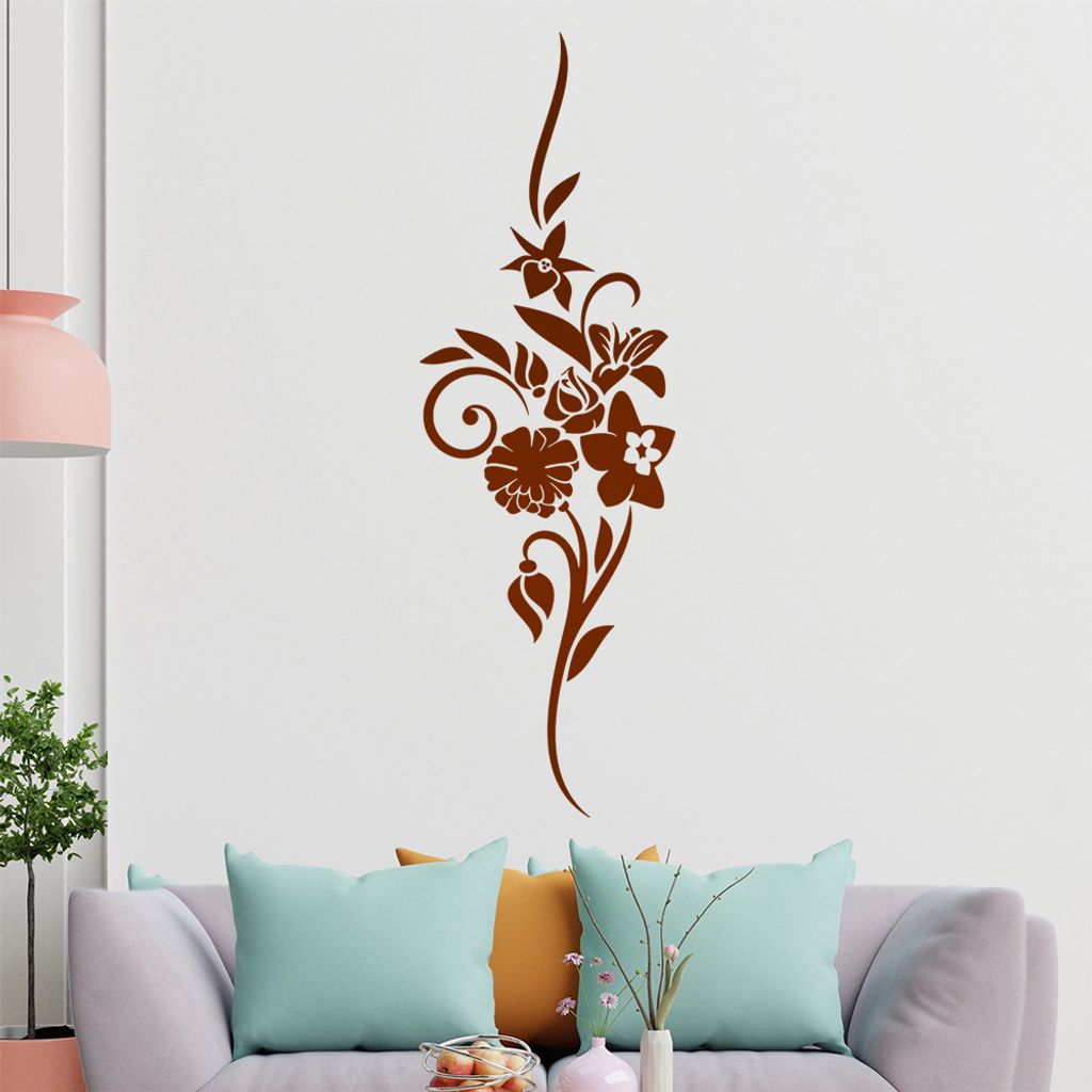 Blumen - Linien Wandtattoo in 6 Größen - Wandaufkleber Wall Sticker - Dekoration, Küche, Wohnzimmer, Schlafzimmer, Badezimmer