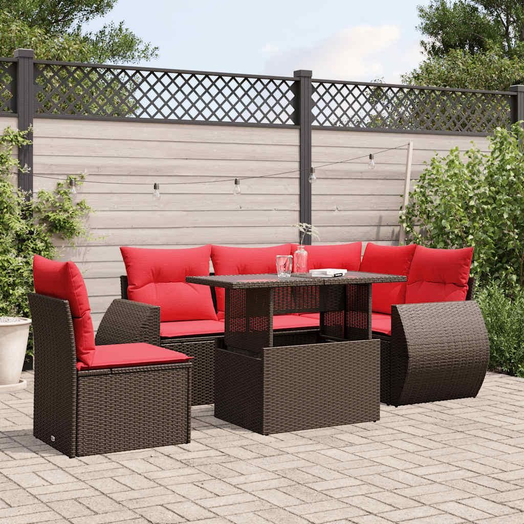 Maison Exclusive - 6-teiliges Gartensofa-Set mit Kissen, braun, Polyrattan