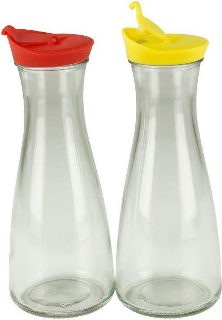 Glaskaraffe mit Deckel 1 Liter 2 Stück Rot/Gelb