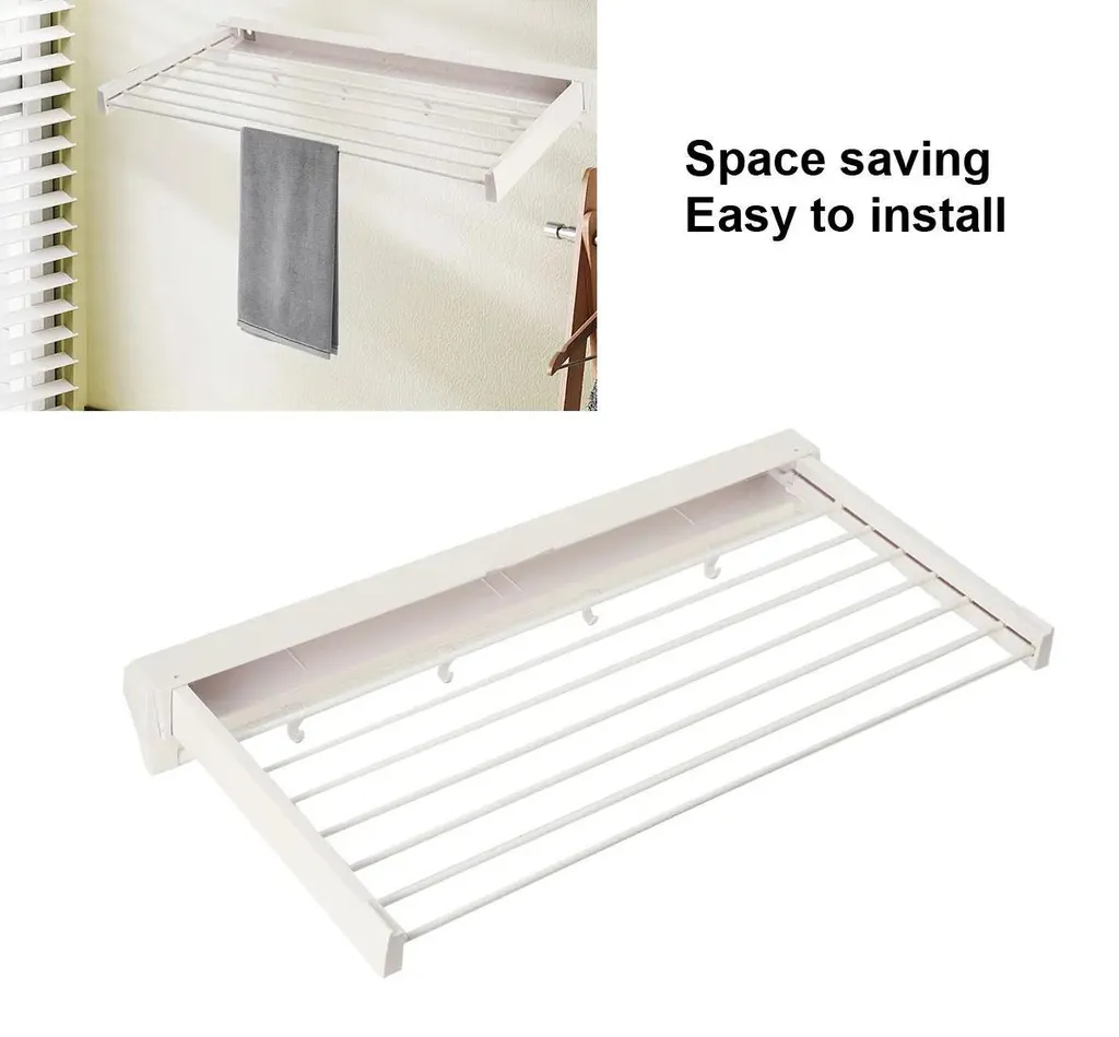 Séchoir à linge mural extensible pliable en plastique PP blanc robuste - 2