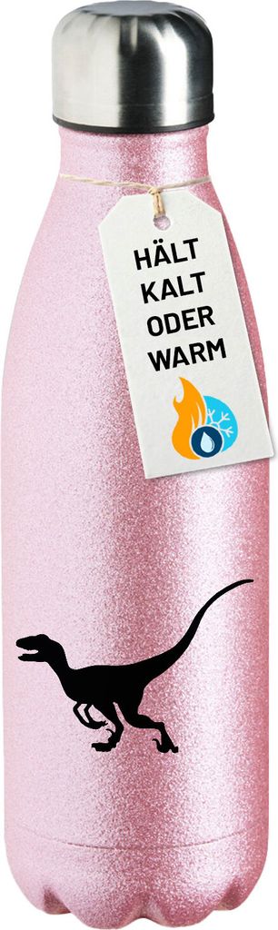 Huuraa Trinkflasche Velociraptor Dinosaurier 500ml Pink Edelstahl Wasserflasche Trinkflasche Geschenkidee