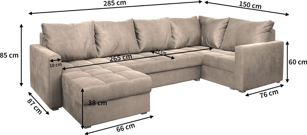 Masseno Ecksofa LORIVO L-S mit Schlaffunktion U-Form, Sofa Produktbild 3
