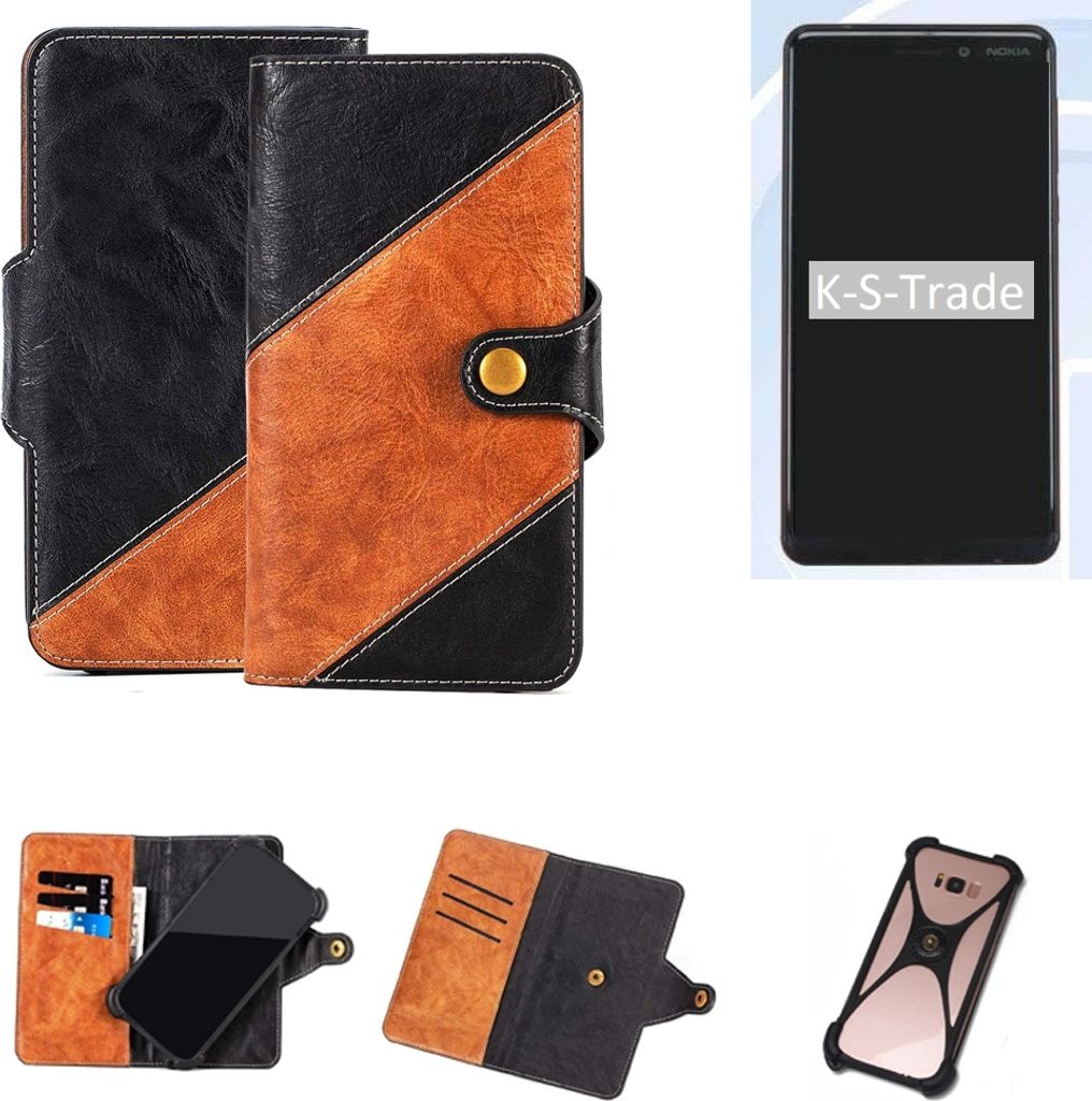 K-S-Trade Handyhülle Schutzhülle Bookstyle Case Wallet-Case kompatibel mit Samsung Galaxy S10e Handy Cover Bumper Klapphülle schwarz hellbraun 1x