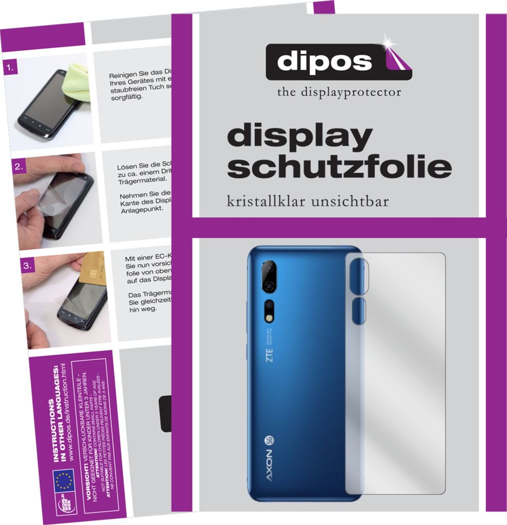 2x Schutzfolie für ZTE Axon 10s Pro 5G Rückseite klar Displayschutzfolie Folie Display Schutz dipos