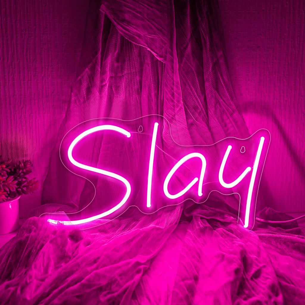 USB LED neonowa lampa ścienna, różowy neon SLAY nocne Zdjęcie produktu 