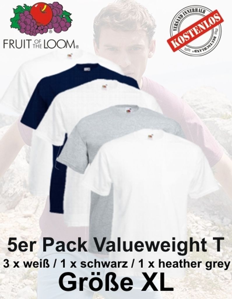 Lot de 5 t-shirts Valueweight multicolores : S, M, L, XL, Image du produit 