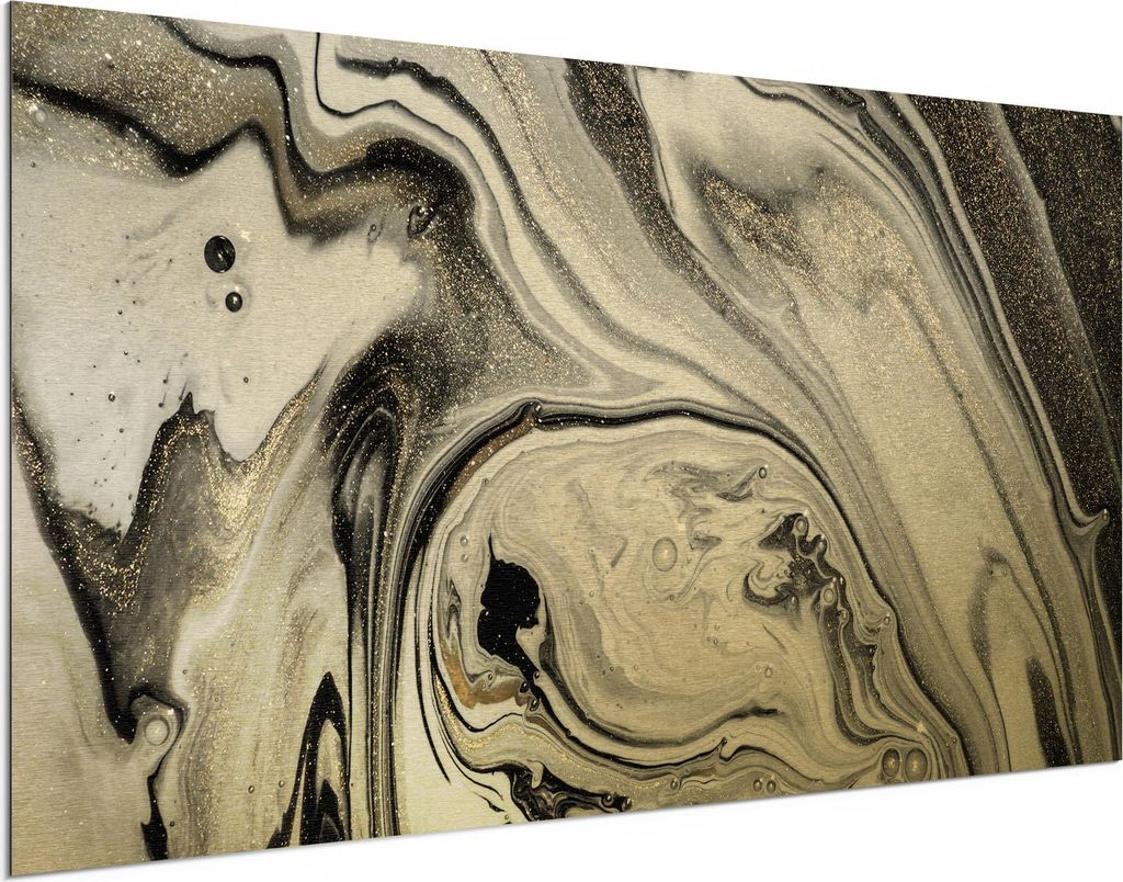 DEQORI Alu-Dibond Bild Gold 100x50 cm 'Aufwendiger Marmordekor' Wandbild Metall dünn