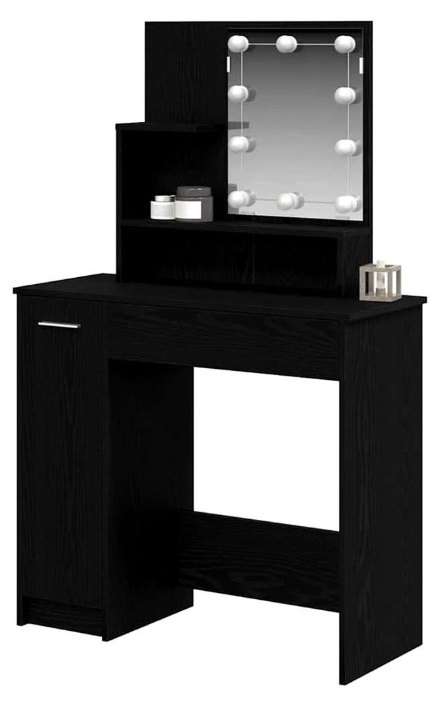 Schminktisch mit Regal in Schwarz Eichen-Optik 86,5 x 35 x 136 cm, eleganter Vanity-Schreibtisch, platzsparender Stauraum, stilvoller Organizer fü...