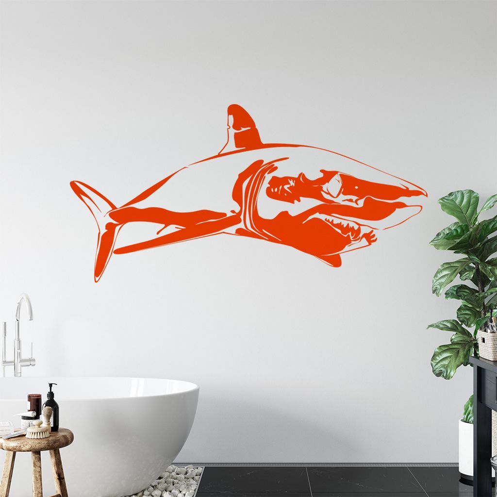 KIWISTAR Haifisch Silhouette Umriss Wandtattoo in 6 Größen - Wandaufkleber Wall Sticker - Dekoration, Küche, Wohnzimmer, Schlafzimmer, Badezimmer